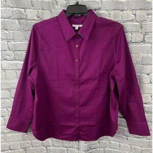 Chico's No Iron Stretch LS Buttonfront Shirt Burgundy Sweet Berry Size 4 US 20